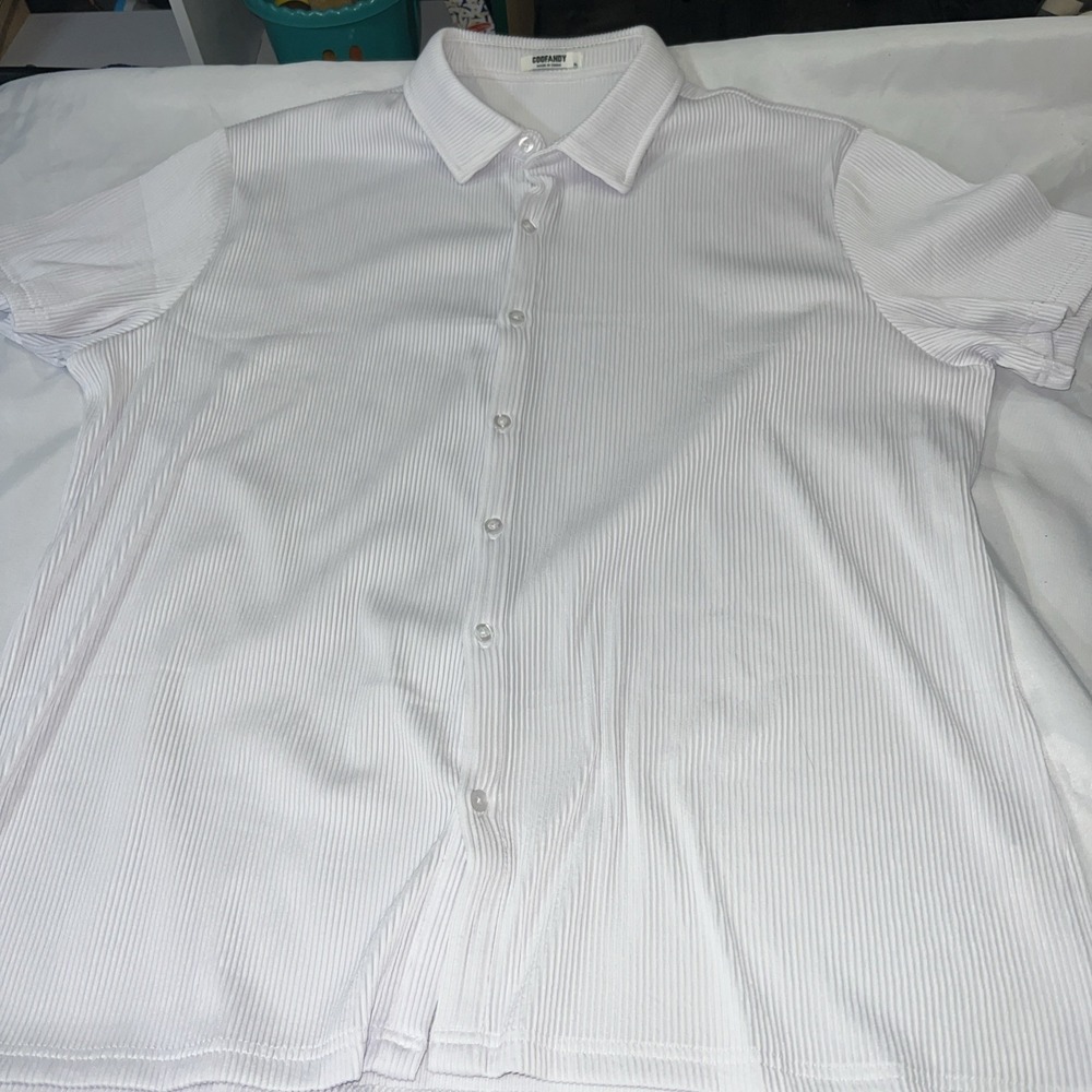 Coofandy Men's Xl White Short Sleeve Button-Up Shirt Lightweight Beachy New 286‎